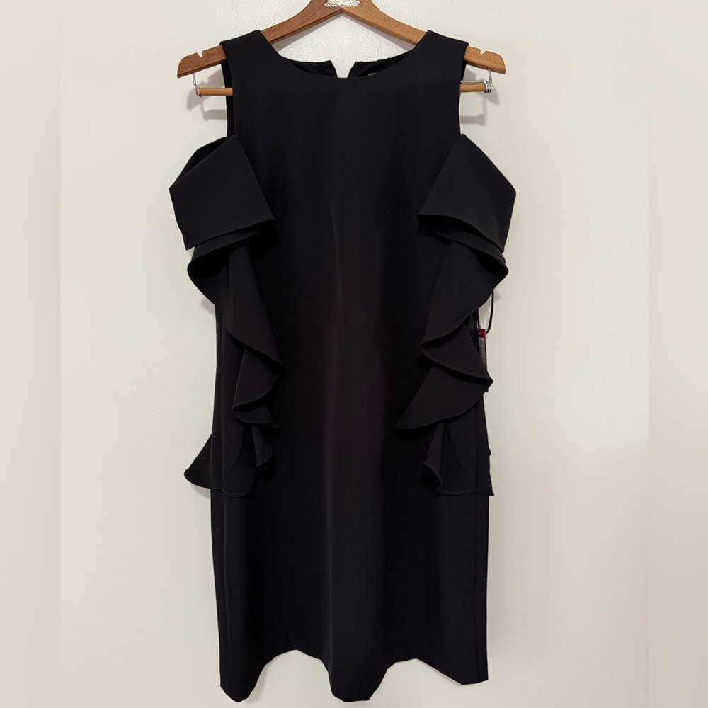 Vince Camuto NWT little black dress with ruffles in size 8